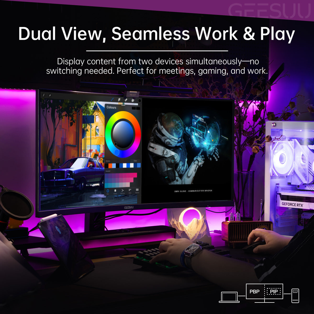 TIANKUI: GEESUU 34 Inch Gaming Monitor, Ultra Wide Curved PC Monitors 200Hz, WQHD 1440p, 1ms, R1500, VESA 100x100mm, 99%sRGB, Computer Screen with HDMI 2.0 & DP 1.4