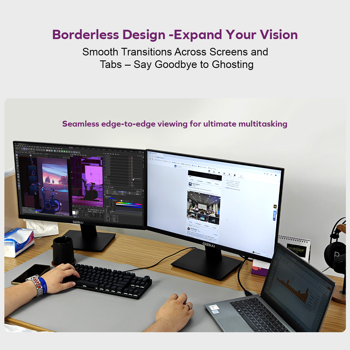 CLOUDWING: GEESUU 27 Inch Computer Monitor, PC Gaming Monitors 144Hz, 6ms, FHD 1080p, Eye-Care Screen, Lowblue, 99% sRGB, VESA 75x75mm, HDMI 2.0 & DP 1.4