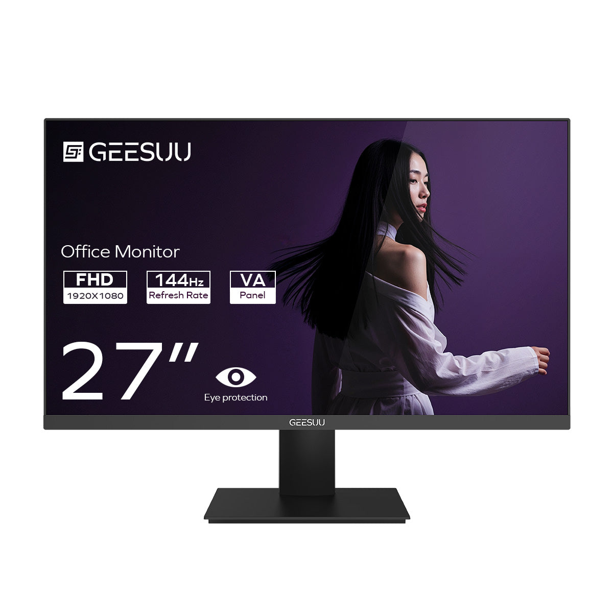 CLOUDWING: GEESUU 27 Inch Computer Monitor, PC Gaming Monitors 144Hz, 6ms, FHD 1080p, Eye-Care Screen, Lowblue, 99% sRGB, VESA 75x75mm, HDMI 2.0 & DP 1.4