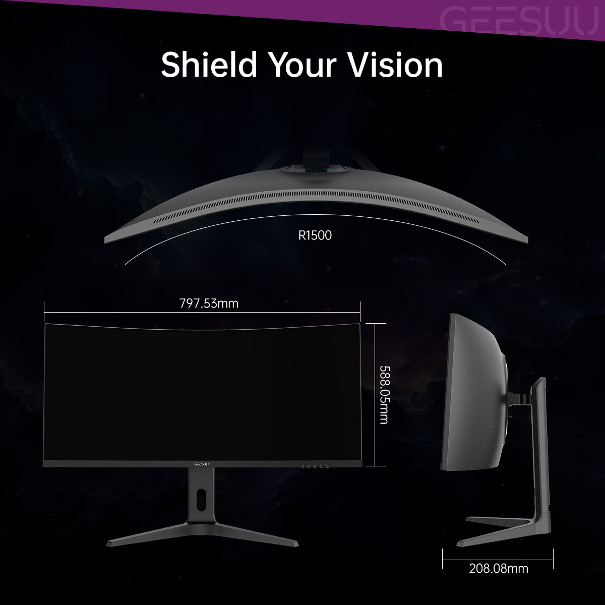 TIANKUI: GEESUU 34 Inch Gaming Monitor, Ultra Wide Curved PC Monitors 200Hz, WQHD 1440p, 1ms, R1500, VESA 100x100mm, 99%sRGB, Computer Screen with HDMI 2.0 & DP 1.4