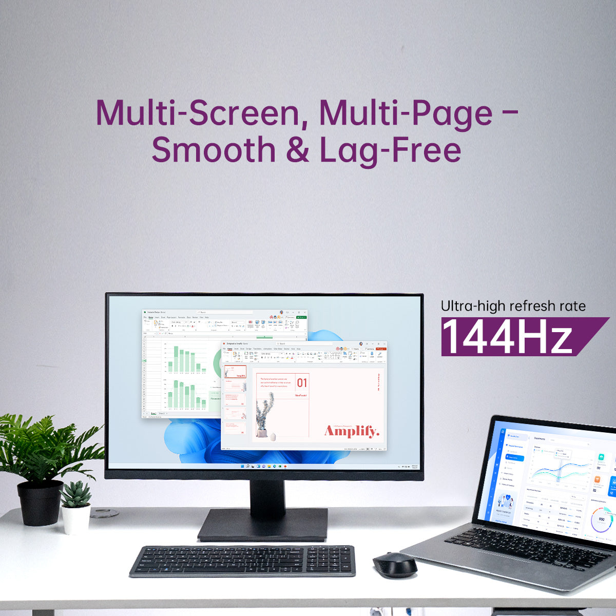 CLOUDWING: GEESUU 24 Inch Computer Monitor, PC Gaming Monitors 144Hz, 6ms, FHD 1080p, Eye-Care Screen, Lowblue, 99% sRGB, VESA 75x75mm, HDMI 2.0 & DP 1.4