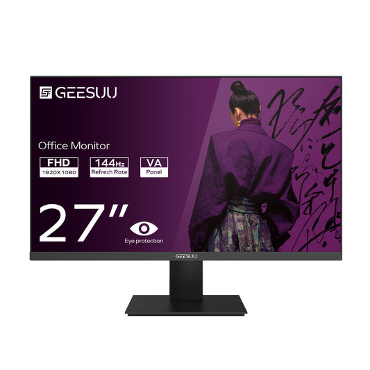 CLOUDWING: GEESUU 27 Inch Computer Monitor, PC Gaming Monitors 144Hz, 6ms, FHD 1080p, Eye-Care Screen, Lowblue, 99% sRGB, VESA 75x75mm, HDMI 2.0 & DP 1.4