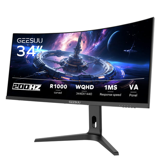 TIANKUI: GEESUU 34 Inch Gaming Monitor, Ultra Wide Curved PC Monitors 200Hz, WQHD 1440p, 1ms, R1500, VESA 100x100mm, 99%sRGB, Computer Screen with HDMI 2.0 & DP 1.4