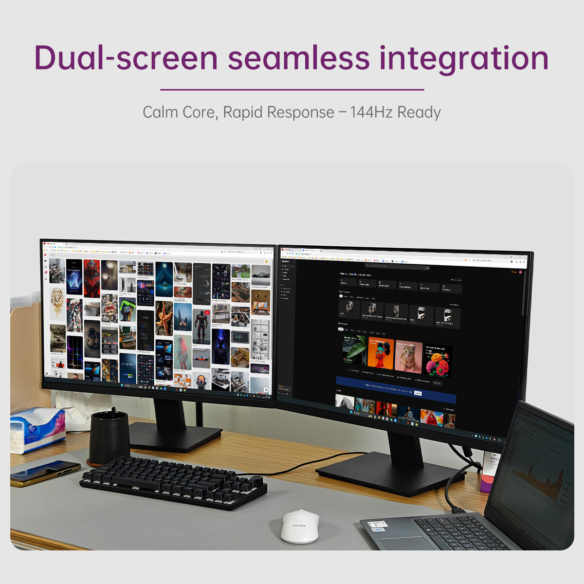 CLOUDWING: GEESUU 24 Inch Computer Monitor, PC Gaming Monitors 144Hz, 6ms, FHD 1080p, Eye-Care Screen, Lowblue, 99% sRGB, VESA 75x75mm, HDMI 2.0 & DP 1.4