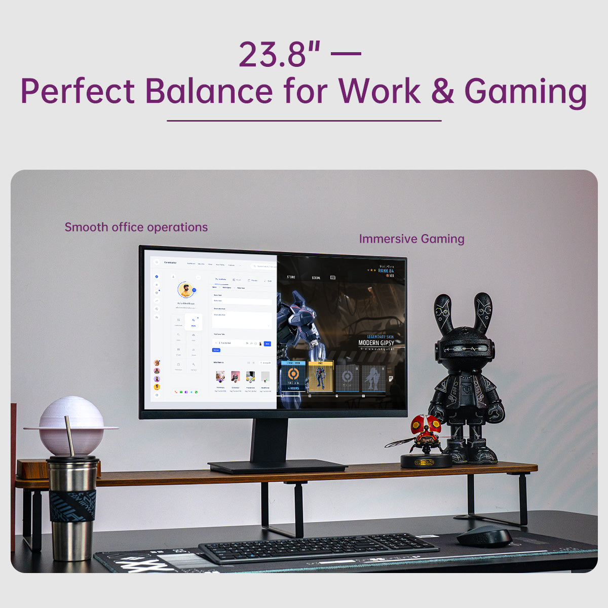 CLOUDWING: GEESUU 24 Inch Computer Monitor, PC Gaming Monitors 144Hz, 6ms, FHD 1080p, Eye-Care Screen, Lowblue, 99% sRGB, VESA 75x75mm, HDMI 2.0 & DP 1.4