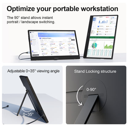 GEESUU Portable Monitor 15.6" FHD HDR IPS Travel Laptop Screen Extender | With Magic Sleeve Cloth, 1080P USB-C HDMI Plug&Play External Display, Speakers, for Laptop/Mac/Phone/PS4/Xbox/Switch, Office