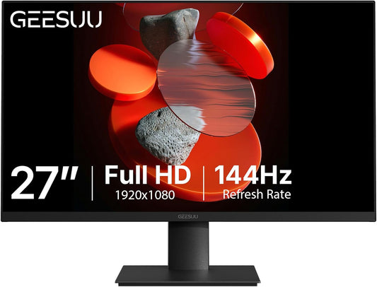 GEESUU 27 inch FHD Monitor 144Hz, VA Panel, 5ms MPRT, HDR10 | Computer Screen for Office Gaming, 1080P PC Display, Slim Bezel, sRGB 99%, Tilt Adjustable, VESA 75x75mm, 1xHDMI2.0, 1xDP1.4