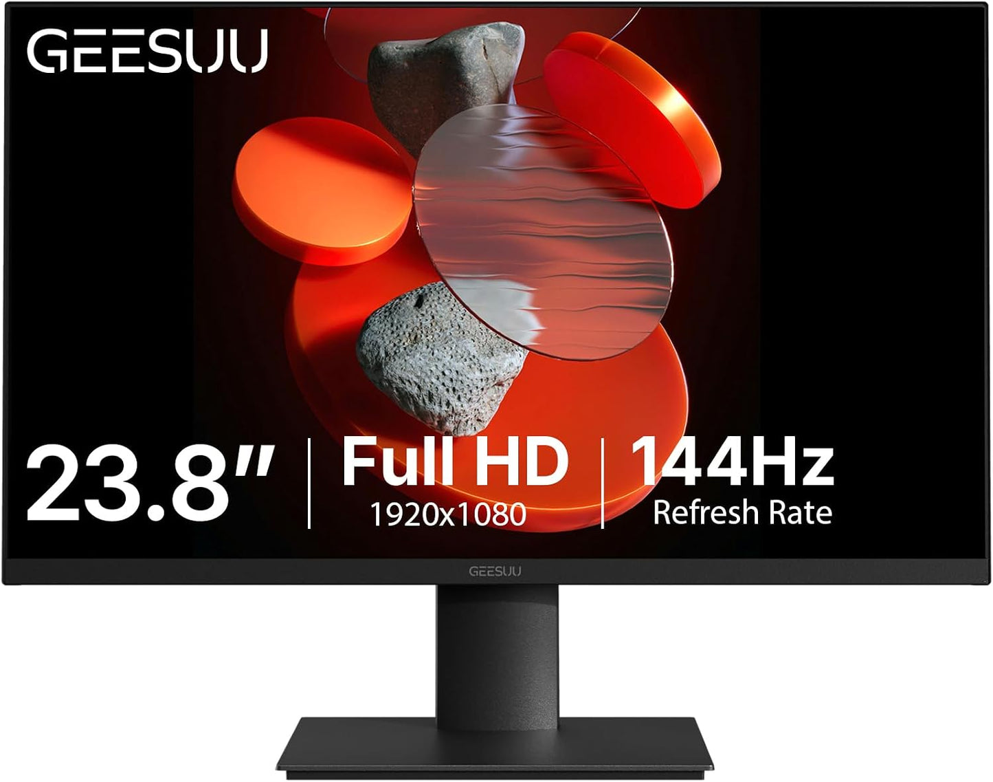 GEESUU 24 inch FHD Monitor 144Hz, VA Panel, 5ms MPRT, HDR10 | Computer Screen for Office Gaming, 1080P PC Display, Slim Bezel, sRGB 99%, Tilt Adjustable, VESA 75x75mm, 1xHDMI2.0, 1xDP1.4