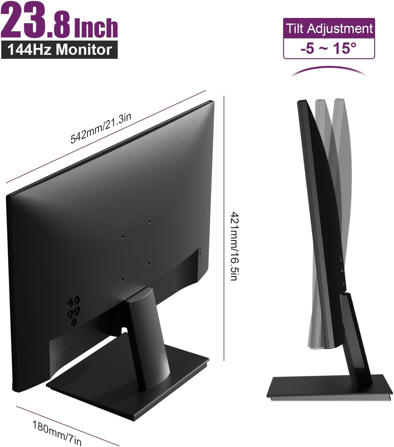 GEESUU 24 inch FHD Monitor 144Hz, VA Panel, 5ms MPRT, HDR10 | Computer Screen for Office Gaming, 1080P PC Display, Slim Bezel, sRGB 99%, Tilt Adjustable, VESA 75x75mm, 1xHDMI2.0, 1xDP1.4
