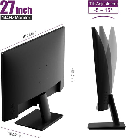 GEESUU 27 inch FHD Monitor 144Hz, VA Panel, 5ms MPRT, HDR10 | Computer Screen for Office Gaming, 1080P PC Display, Slim Bezel, sRGB 99%, Tilt Adjustable, VESA 75x75mm, 1xHDMI2.0, 1xDP1.4