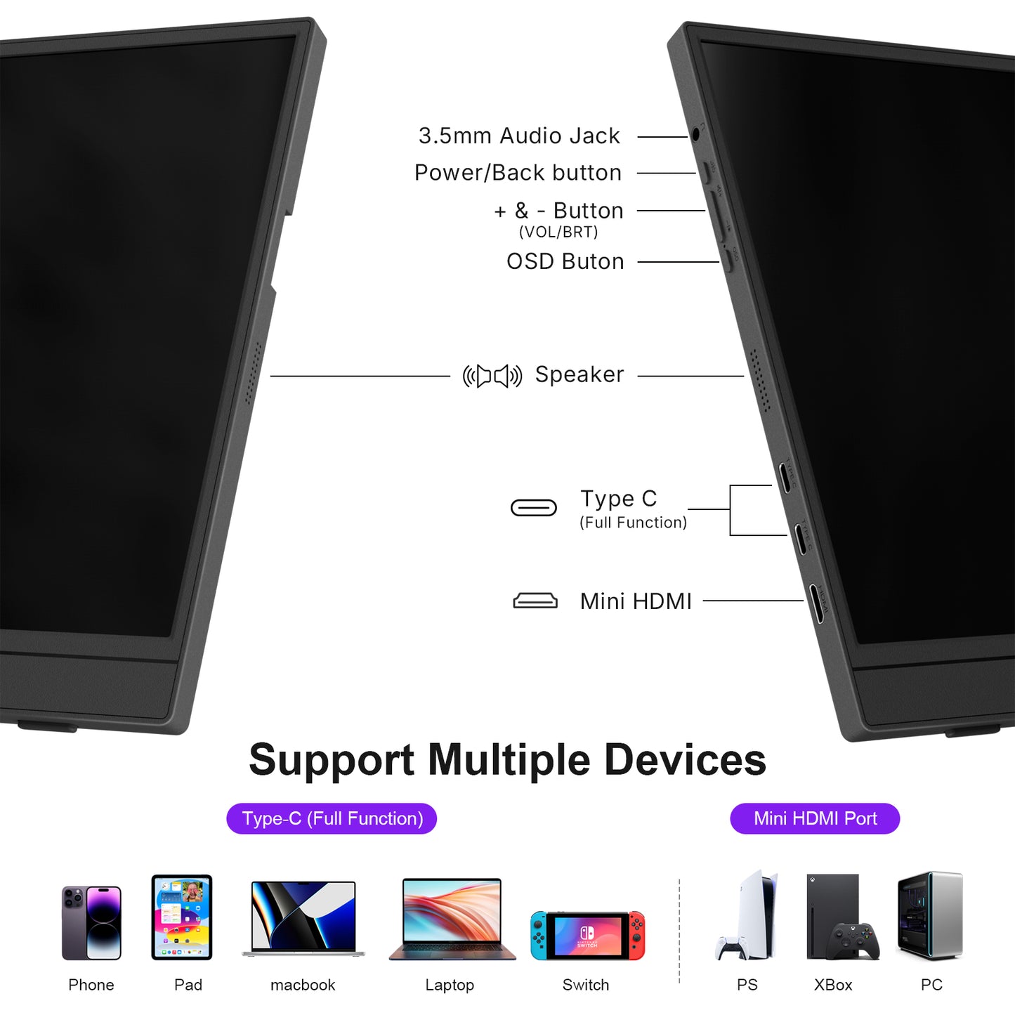 GEESUU Portable Monitor 15.6" FHD HDR IPS Travel Laptop Screen Extender | With Magic Sleeve Cloth, 1080P USB-C HDMI Plug&Play External Display, Speakers, for Laptop/Mac/Phone/PS4/Xbox/Switch, Office