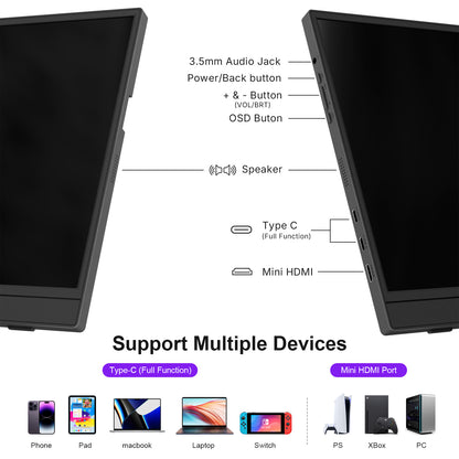 GEESUU Portable Monitor 15.6" FHD HDR IPS Travel Laptop Screen Extender | With Magic Sleeve Cloth, 1080P USB-C HDMI Plug&Play External Display, Speakers, for Laptop/Mac/Phone/PS4/Xbox/Switch, Office