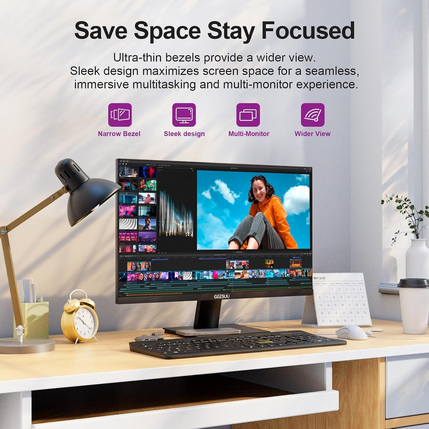 GEESUU 24 inch FHD Monitor 144Hz, VA Panel, 5ms MPRT, HDR10 | Computer Screen for Office Gaming, 1080P PC Display, Slim Bezel, sRGB 99%, Tilt Adjustable, VESA 75x75mm, 1xHDMI2.0, 1xDP1.4