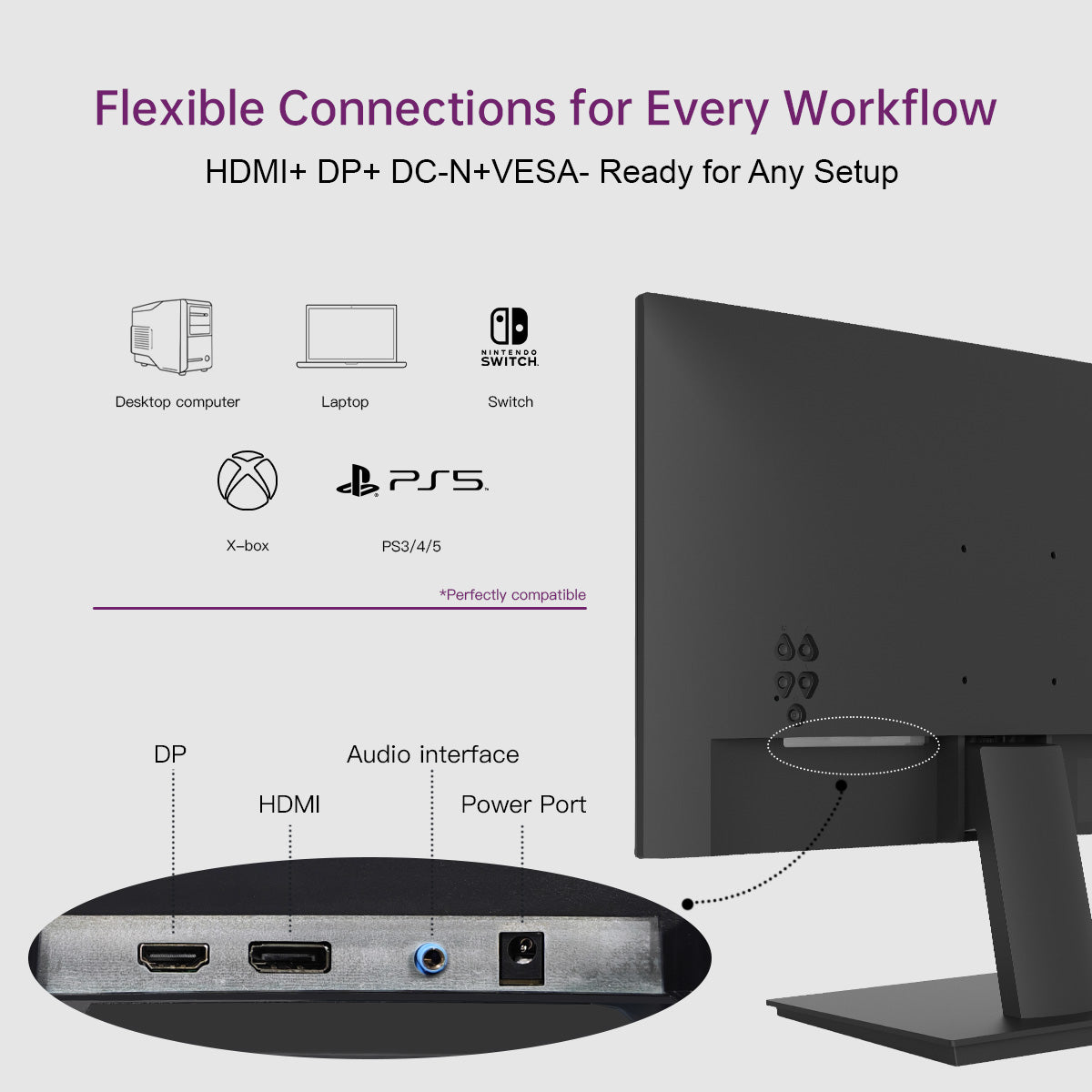 CLOUDWING: GEESUU 24 Inch Computer Monitor, PC Gaming Monitors 144Hz, 6ms, FHD 1080p, Eye-Care Screen, Lowblue, 99% sRGB, VESA 75x75mm, HDMI 2.0 & DP 1.4