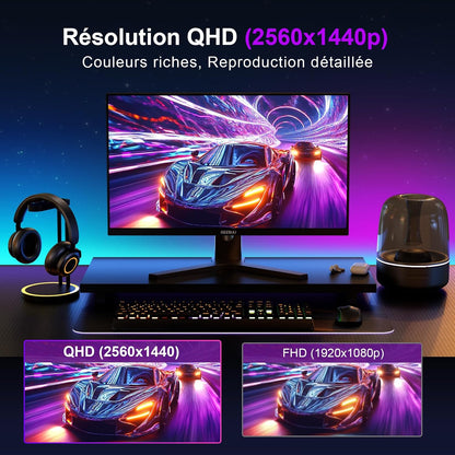 GEESUU 27 Inch Gamer PC Screen, QHD 1440p, Computer 200hz, 1ms, IPS, 95% DCI-P3, 1200:1, Eye Care Screen, Gaming HDMI 2.1 & DP 1.4