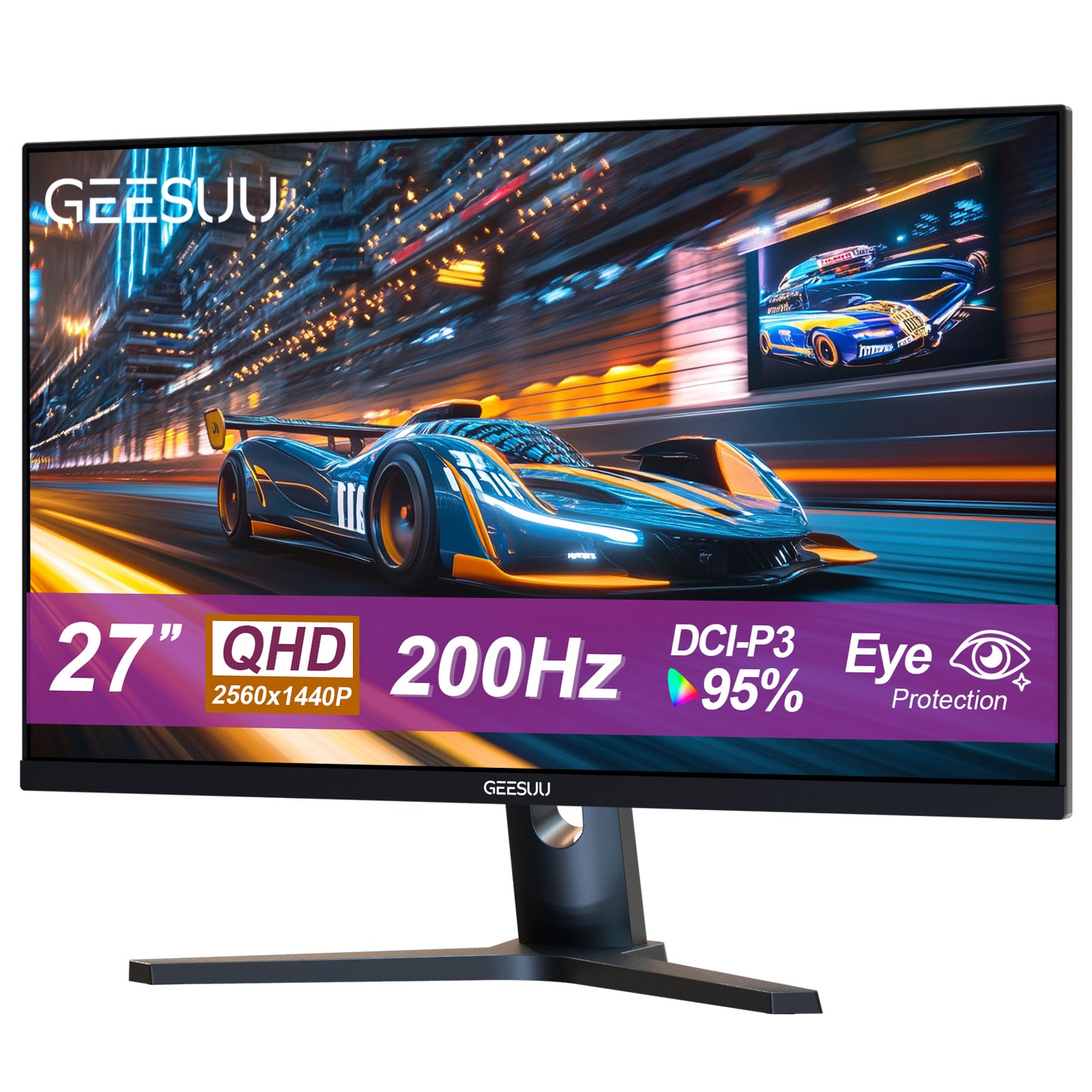 Écran de jeu GEESUU 27 pouces, Moniteurs PC 200Hz, Écran PC QHD 1440p, IPS, 1ms, 95% DCI-P3, Soin des yeux, Faible lumière bleue, HDMI 2.1 & DP 1.4 (Pas de VESA)-MG270L2Q